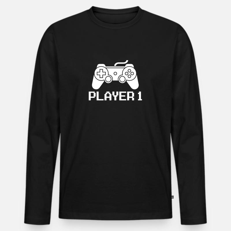 Game Player 1 - Männer Premium Bio Langarmshirt - Schwarz