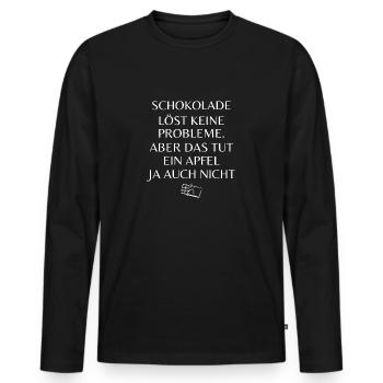 Lustiger Schokolade vs. Apfel Spruch - Männer Premium Bio Langarmshirt - Schwarz - Vorne - Nico (187cm)