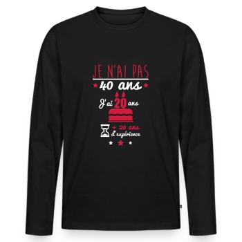 pas 40 ans anniversaire,40 ans,cadeau anniversaire - T-shirt manches longues Premium bio Homme - noir - Devant - Nico (187cm)