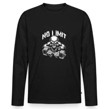 No Limit Hard Workout Skull with Dumbbell - Men's Premium Organic Long Sleeve Shirt - black - Front - Nico (187cm)
