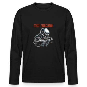 No Limit Workout Bodybuilding Skull with Dumbbell - Men's Premium Organic Long Sleeve Shirt - black - Front - Nico (187cm)