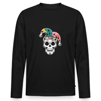 Lustiger Skull mit Narrenkappe - Männer Premium Bio Langarmshirt - Schwarz - Vorne - Nico (187cm)