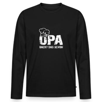 Opa backt das schon mit Bäckermütze und Spruch - Männer Premium Bio Langarmshirt - Schwarz - Vorne - Nico (187cm)