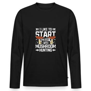Start the day with mushroom hunting - Männer Premium Bio Langarmshirt - Schwarz - Vorne - Nico (187cm)