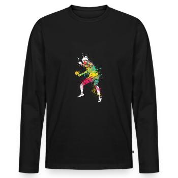 Splash Art Joueur de tennis de table - T-shirt manches longues Premium bio Homme - noir - Devant - Nico (187cm)