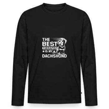 Le meilleur thérapeute est mon teckel - T-shirt manches longues Premium bio Homme - noir - Devant - Nico (187cm)