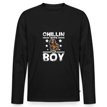chillin avec mon teckel garçon - T-shirt manches longues Premium bio Homme - noir - Devant - Nico (187cm)