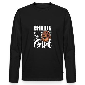 Chillin avec ma fille teckel - T-shirt manches longues Premium bio Homme - noir - Devant - Nico (187cm)
