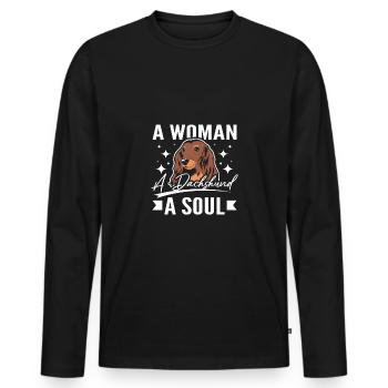 Une femme un teckel une âme - T-shirt manches longues Premium bio Homme - noir - Devant - Nico (187cm)