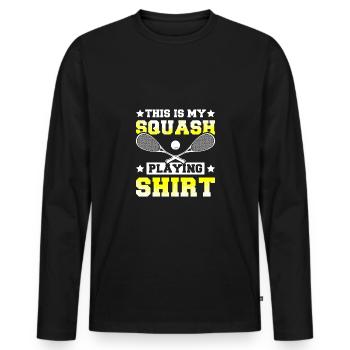 This is my squash playing - Men's Premium Organic Long Sleeve Shirt - black - Front - Nico (187cm)