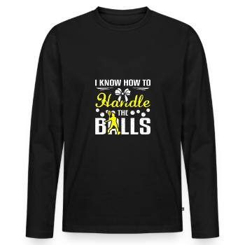I know how to handle the balls, funny Squash game - Männer Premium Bio Langarmshirt - Schwarz - Vorne - Nico (187cm)