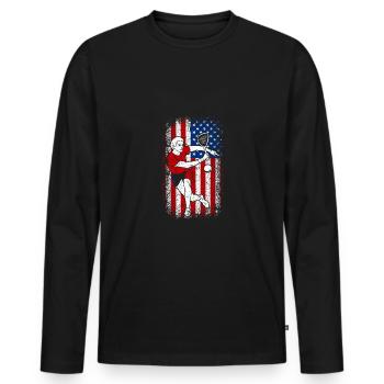 4th of july Usa Proud American Flag Squash Player - Men's Premium Organic Long Sleeve Shirt - black - Front - Nico (187cm)