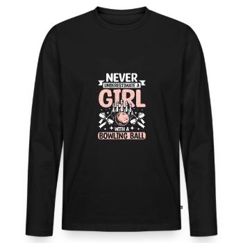 Ne sous-estimez jamais une fille avec une boule de bowling - T-shirt manches longues Premium bio Homme - noir - Devant - Nico (187cm)