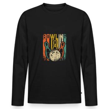 Cool Retro Vintage Bowling Design For Bowlers - Männer Premium Bio Langarmshirt - Schwarz - Vorne - Nico (187cm)