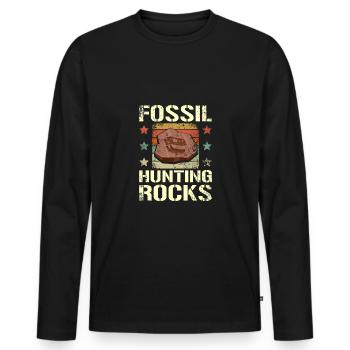 Paléontologue fossile de dinosaures chasseurs de roches - T-shirt manches longues Premium bio Homme - noir - Devant - Nico (187cm)
