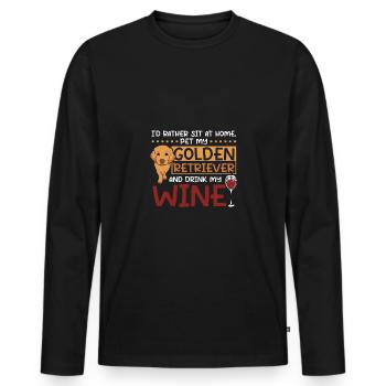 Asseyez-vous à la maison caressez mon golden retriever et buvez du vin - T-shirt manches longues Premium bio Homme - noir - Devant - Nico (187cm)