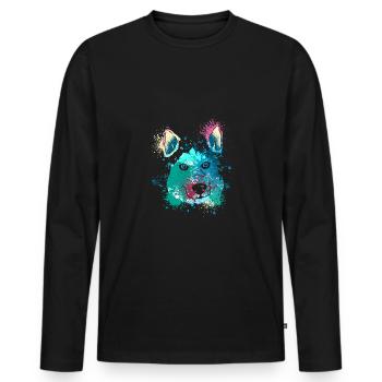 Colorful Splash Art Dog Lover Siberian Husky - Men's Premium Organic Long Sleeve Shirt - black - Front - Nico (187cm)