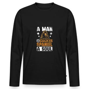 Un homme un cocker spaniel une âme - T-shirt manches longues Premium bio Homme - noir - Devant - Nico (187cm)