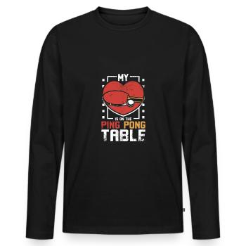 Mon cœur est sur la table de ping-pong - T-shirt manches longues Premium bio Homme - noir - Devant - Nico (187cm)