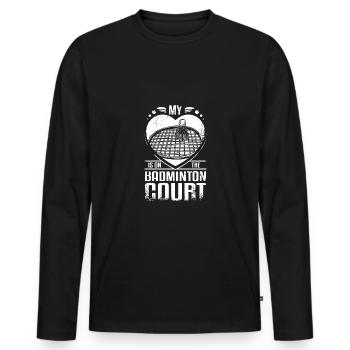 My heart is on the Badminton court - Men's Premium Organic Long Sleeve Shirt - black - Front - Nico (187cm)