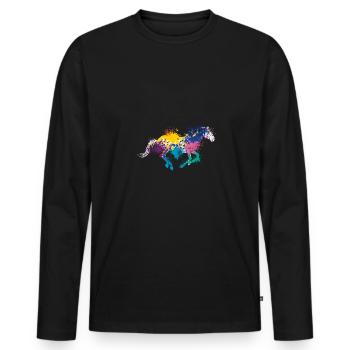 Colorful Splash Art Farm animals Horse - Men's Premium Organic Long Sleeve Shirt - black - Front - Nico (187cm)
