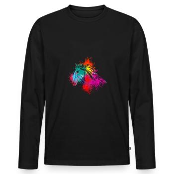 Colorful Splash Art Farm animaux Tête de cheval - T-shirt manches longues Premium bio Homme - noir - Devant - Nico (187cm)