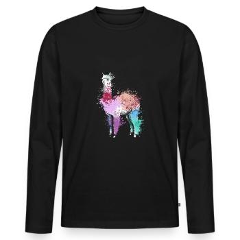 Colorful Splash Art Farm animals alpaca Llama - Männer Premium Bio Langarmshirt - Schwarz - Vorne - Nico (187cm)