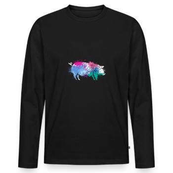 Colorful Splash Art Farm animals pig - Men's Premium Organic Long Sleeve Shirt - black - Front - Nico (187cm)