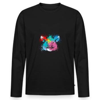 Colorful Splash Art Farm animals pig head - Men's Premium Organic Long Sleeve Shirt - black - Front - Nico (187cm)