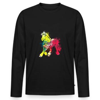 Poney coloré Splash Art Farm animaux - T-shirt manches longues Premium bio Homme - noir - Devant - Nico (187cm)