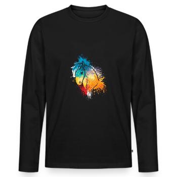 Animaux colorés Splash Art Farm tête de poney - T-shirt manches longues Premium bio Homme - noir - Devant - Nico (187cm)