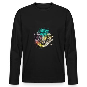 Animaux colorés de Splash Art Farm tête de mouton - T-shirt manches longues Premium bio Homme - noir - Devant - Nico (187cm)