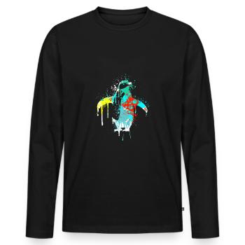 Splash Art Zwergpinguin Kaiserpinguin - Männer Premium Bio Langarmshirt - Schwarz - Vorne - Nico (187cm)