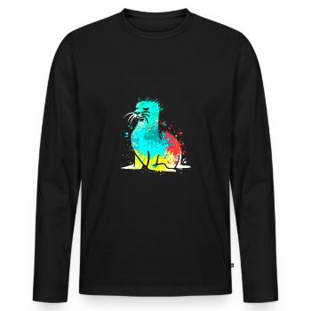 Splash Art Seal Sea Lion Seal - Men's Premium Organic Long Sleeve Shirt - black - Front - Nico (187cm)