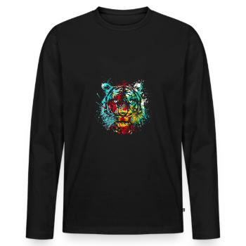 Splash Art Tête de tigre indien sibérien - T-shirt manches longues Premium bio Homme - noir - Devant - Nico (187cm)