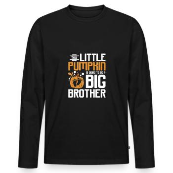 Grossesse Citrouille de Thanksgiving grand frère - T-shirt manches longues Premium bio Homme - noir - Devant - Nico (187cm)