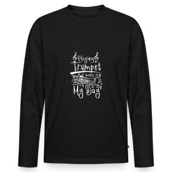 Trumpeter Playing trumpet makes my day - Männer Premium Bio Langarmshirt - Schwarz - Vorne - Nico (187cm)