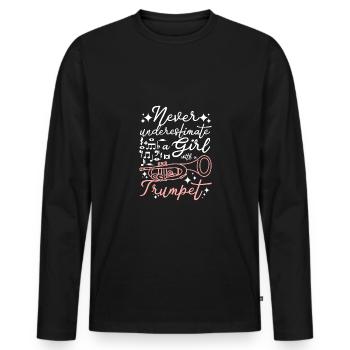 Ne sous-estimez jamais une fille avec une trompette - T-shirt manches longues Premium bio Homme - noir - Devant - Nico (187cm)