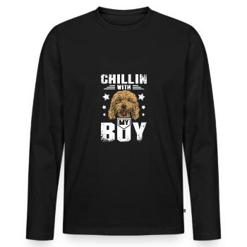 chillin avec mon garçon cockapoo - T-shirt manches longues Premium bio Homme - noir - Devant - Nico (187cm)