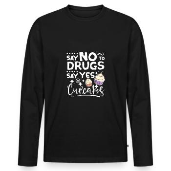 Dites non aux drogues Dites oui aux cupcakes Ruban rouge - T-shirt manches longues Premium bio Homme - noir - Devant - Nico (187cm)