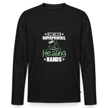 J’ai des mains guérisseuses Massothérapeute - T-shirt manches longues Premium bio Homme - noir - Devant - Nico (187cm)