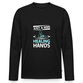 Just a man with healing hands Massage therapist - Männer Premium Bio Langarmshirt - Schwarz - Vorne - Nico (187cm)