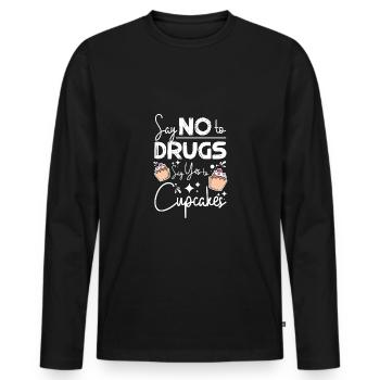 Say No To Drugs Say Yes To cupcakes Red Ribbon - Men's Premium Organic Long Sleeve Shirt - black - Front - Nico (187cm)
