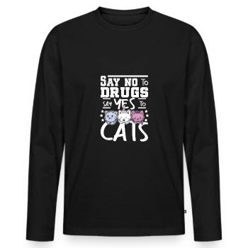 Say No To Drugs Say Yes To Cats Red Ribbon - Männer Premium Bio Langarmshirt - Schwarz - Vorne - Nico (187cm)