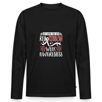 Nous portons du rouge pour la sensibilisation à la semaine du ruban rouge - T-shirt manches longues Premium bio Homme - noir - Devant - Nico (187cm)
