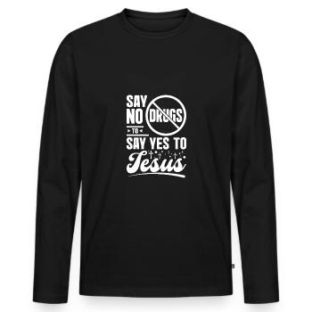 Dites non aux drogues Dites oui à Jésus Ruban rouge - T-shirt manches longues Premium bio Homme - noir - Devant - Nico (187cm)