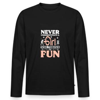 Ne sous-estimez jamais une fille qui lance du disc golf - T-shirt manches longues Premium bio Homme - noir - Devant - Nico (187cm)