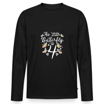 Enfants 4ème anniversaire Petit Papillon a 4 ans - T-shirt manches longues Premium bio Homme - noir - Devant - Nico (187cm)