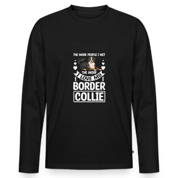 Je n’aime pas les gens J’aime mon border collie - T-shirt manches longues Premium bio Homme - noir - Devant - Nico (187cm)
