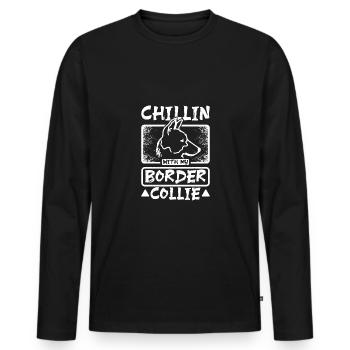 Chillin avec mon border collie - T-shirt manches longues Premium bio Homme - noir - Devant - Nico (187cm)
